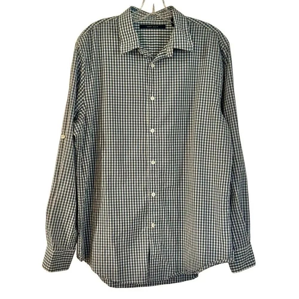 Perry Ellis 100% cotton blue plaid button down large